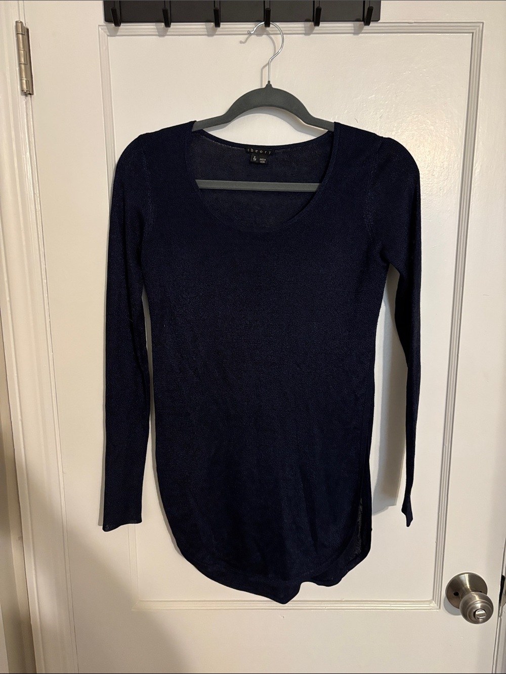 Theory Navy Scoop Neck Long Sleeve Top Split Side Tunic